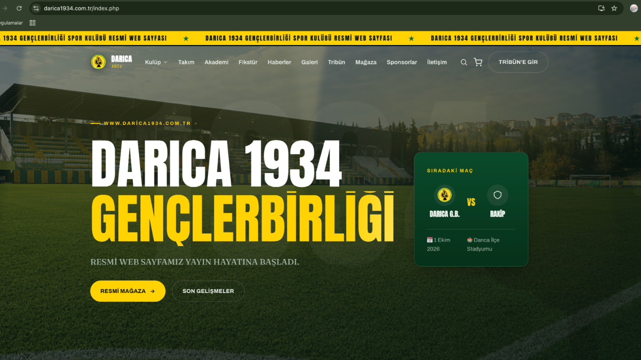 Darıca 1934 Gençlerbirliği'nin Resmi Web Sitesi Yayında